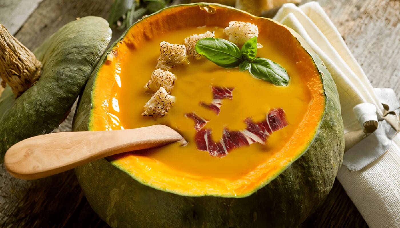 Crema de Calabaza con Picatostes al Queso