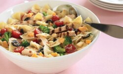 Ensalada de pollo y corbatas de pasta