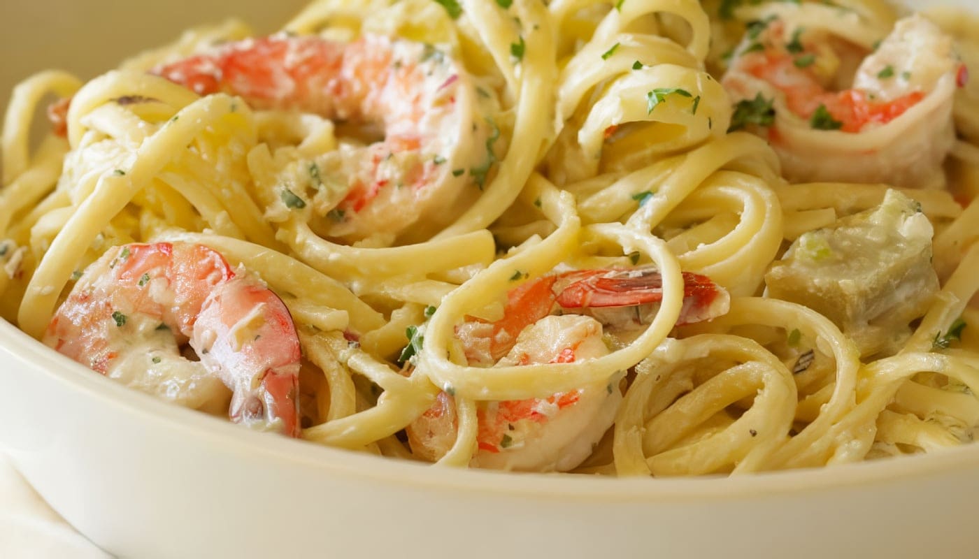 Capellini con camarones