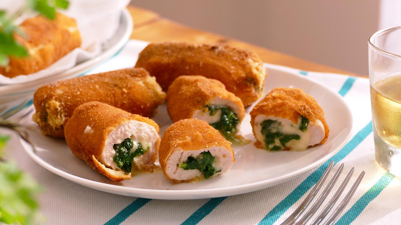 Rollitos de pechuga de pavo con espinacas y queso crema